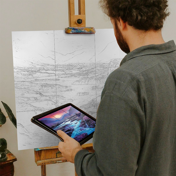 Artist with iPad and Easel