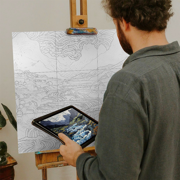 Artist with iPad and Easel