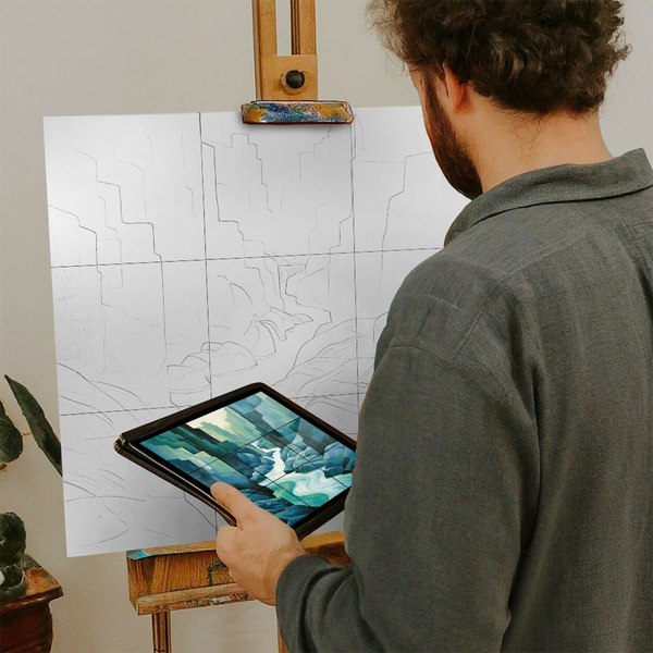 Artist with iPad and Easel