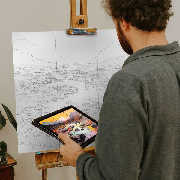 Artist with iPad and Easel