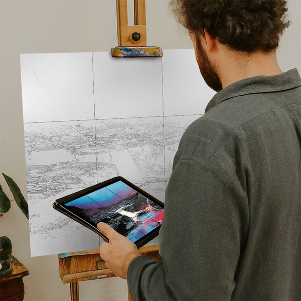 Artist with iPad and Easel