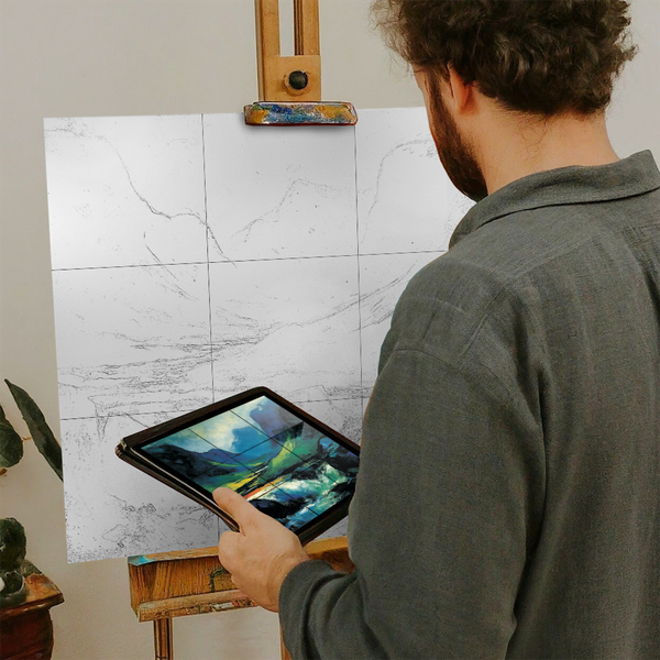 Artist with iPad and Easel