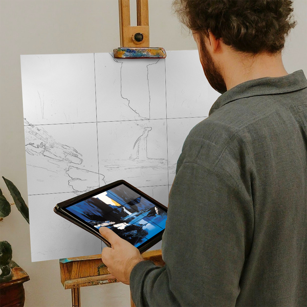 Artist with iPad and Easel