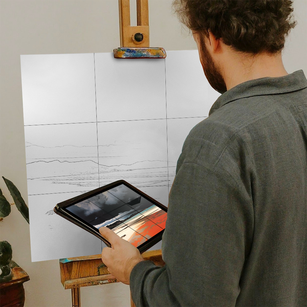 Artist with iPad and Easel