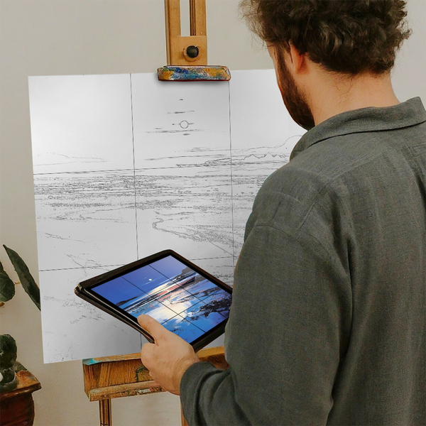 Artist with iPad and Easel