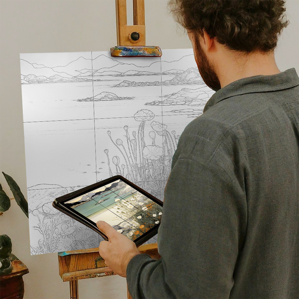 Artist with iPad and Easel