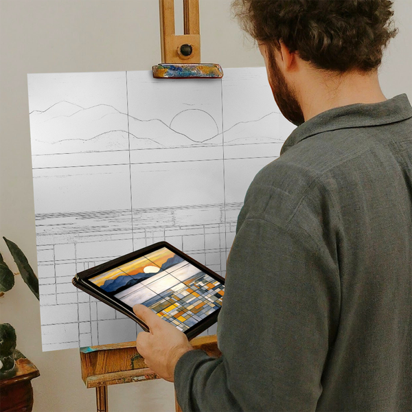 Artist with iPad and Easel