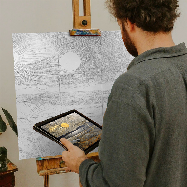 Artist with iPad and Easel