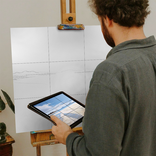 Artist with iPad and Easel