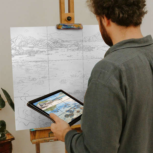 Artist with iPad and Easel