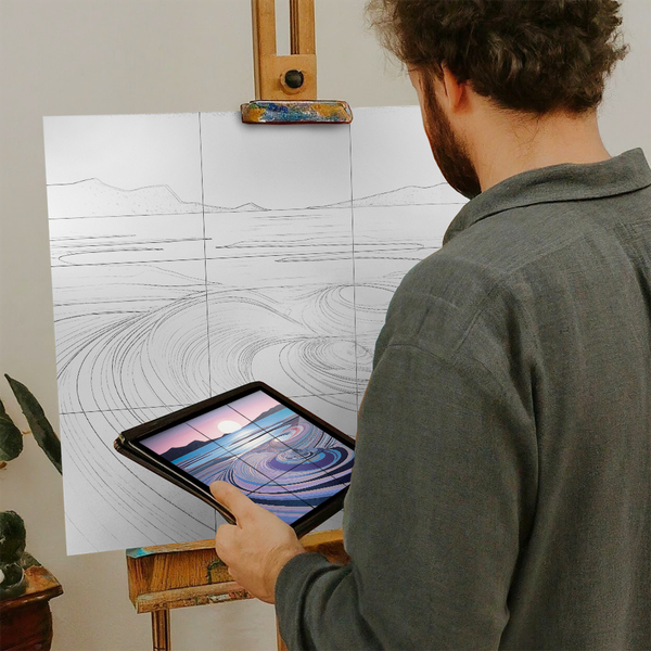 Artist with iPad and Easel