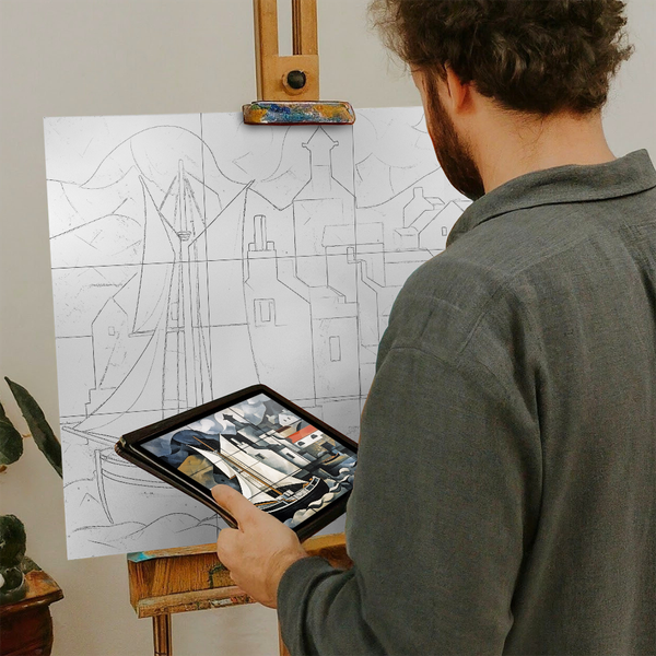 Artist with iPad and Easel