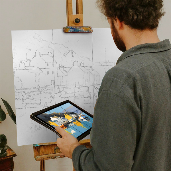 Artist with iPad and Easel