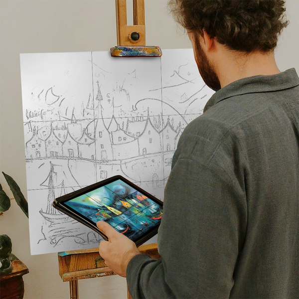 Artist with iPad and Easel