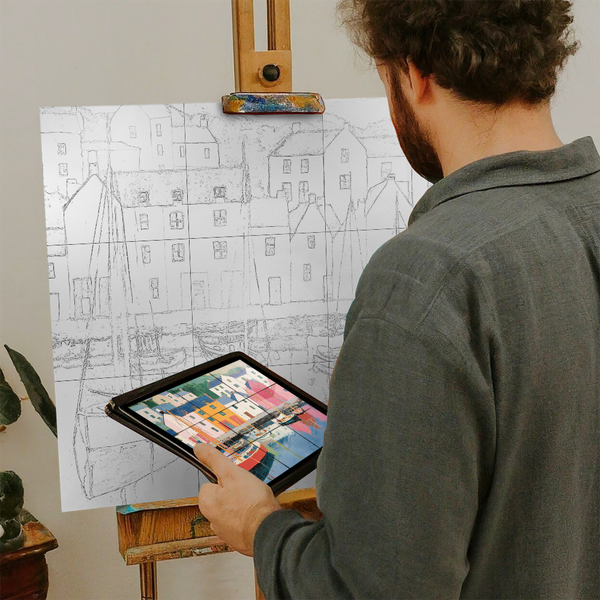 Artist with iPad and Easel