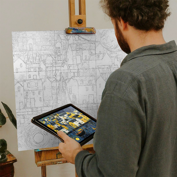 Artist with iPad and Easel