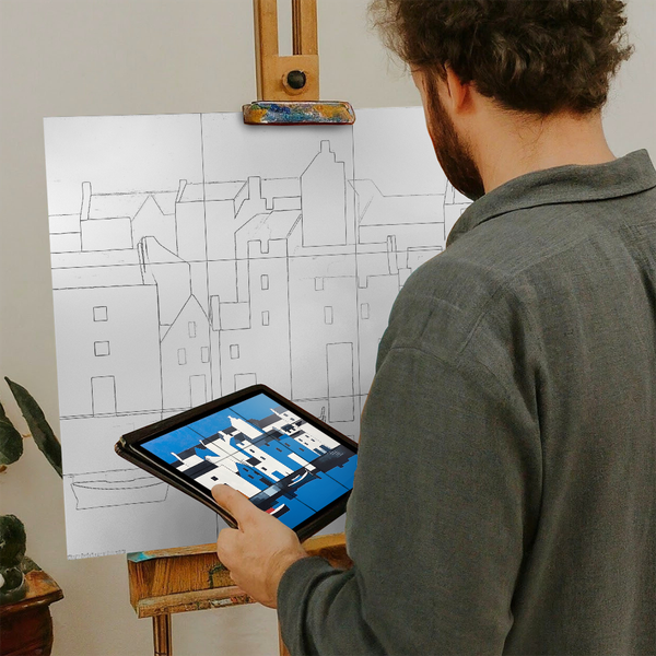 Artist with iPad and Easel