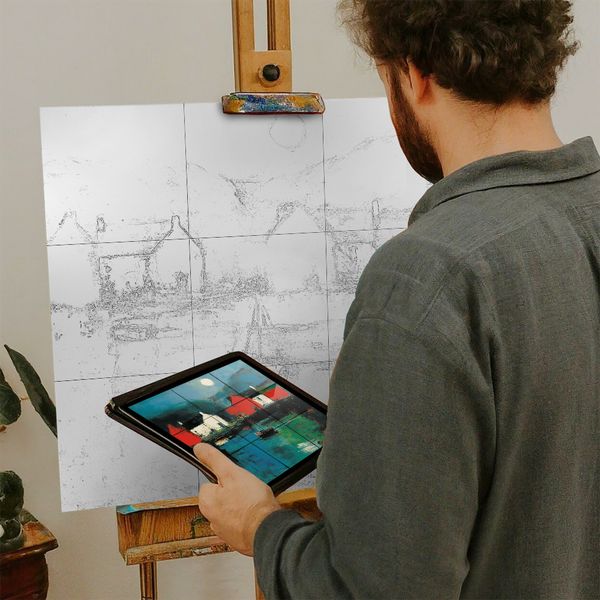 Artist with iPad and Easel