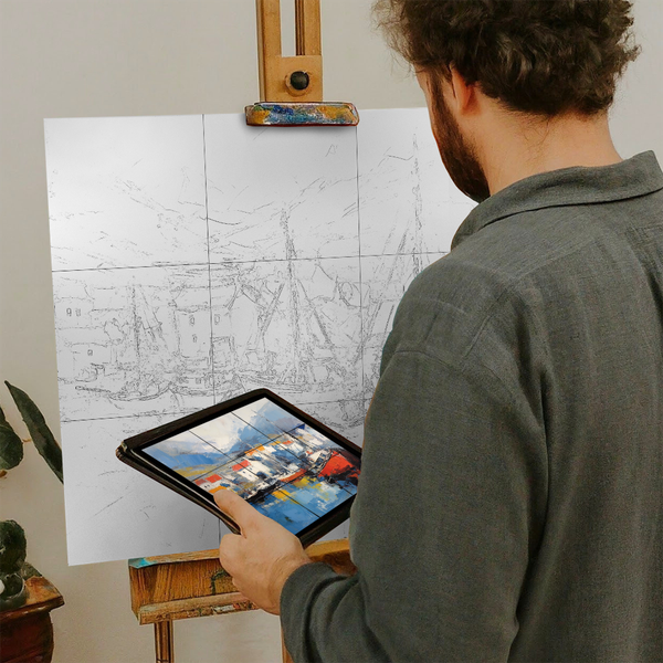 Artist with iPad and Easel