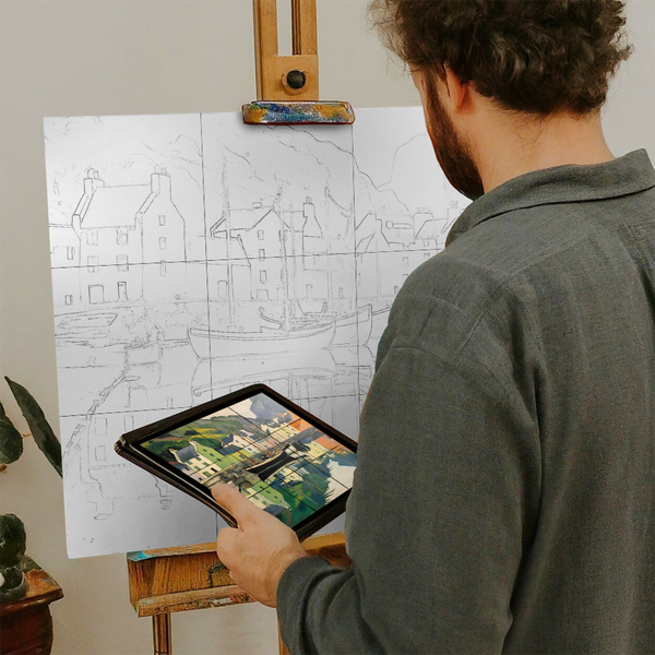 Artist with iPad and Easel