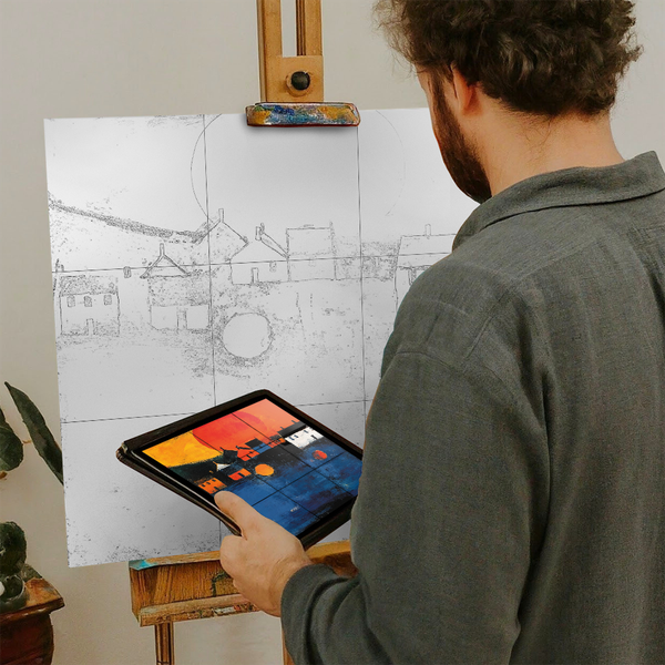 Artist with iPad and Easel