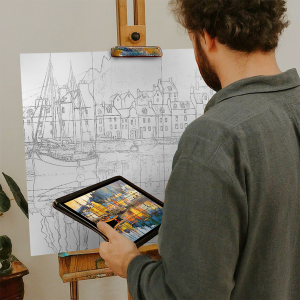 Artist with iPad and Easel