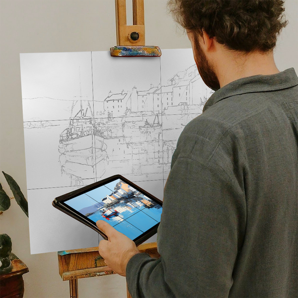 Artist with iPad and Easel