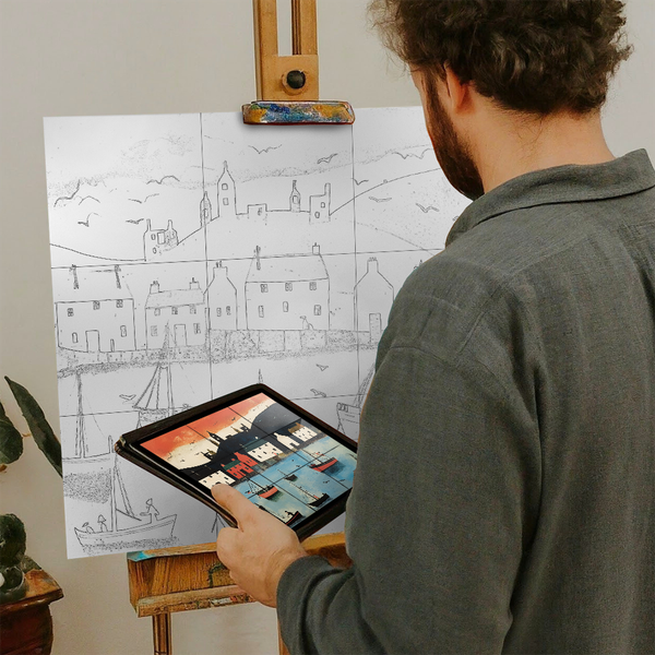 Artist with iPad and Easel