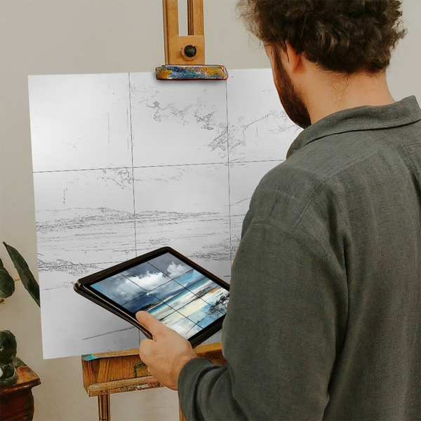 Artist with iPad and Easel