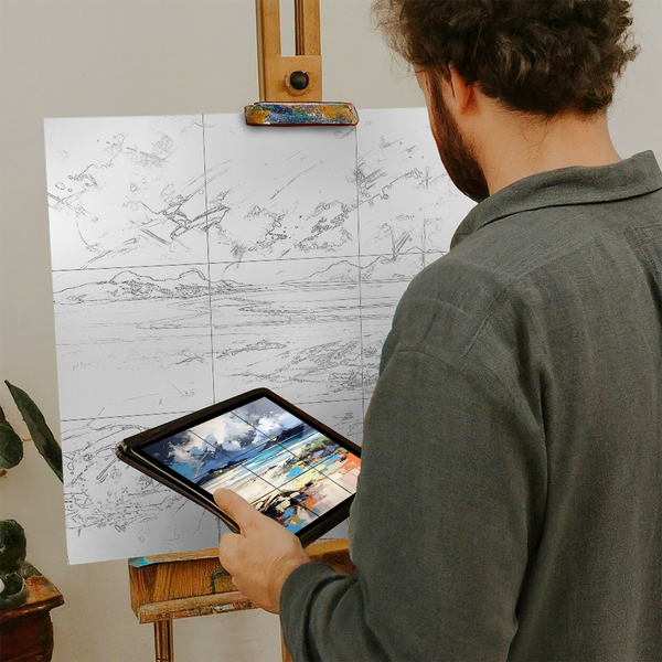 Artist with iPad and Easel