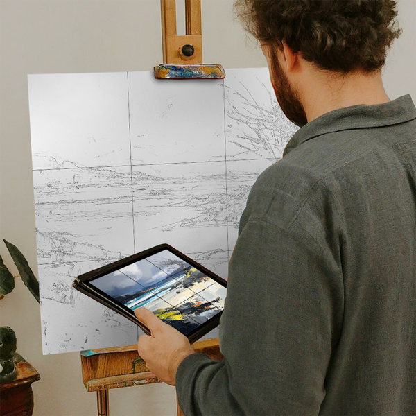 Artist with iPad and Easel