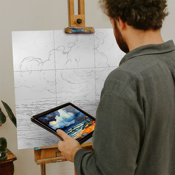 Artist with iPad and Easel