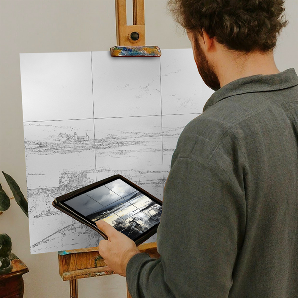 Artist with iPad and Easel