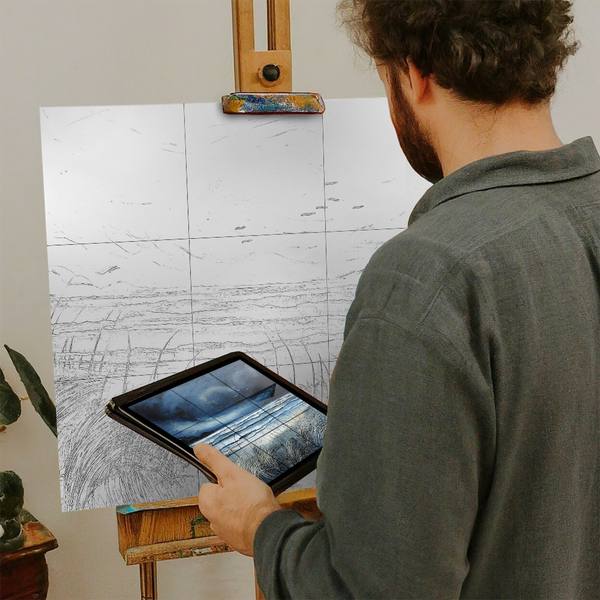 Artist with iPad and Easel