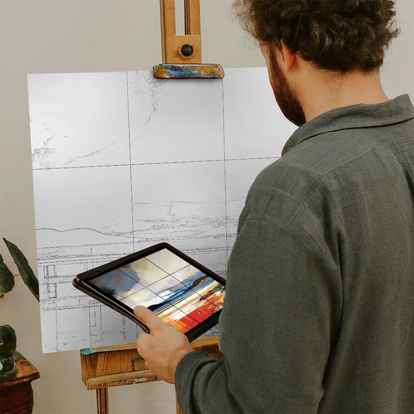 Artist with iPad and Easel