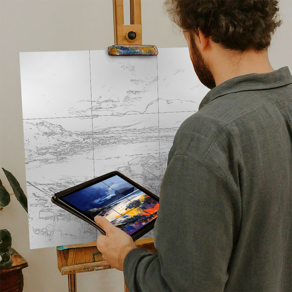 Artist with iPad and Easel