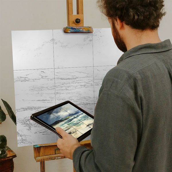 Artist with iPad and Easel