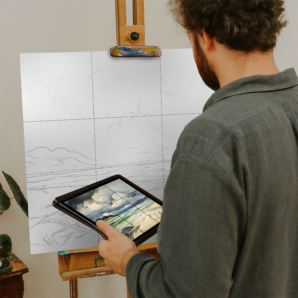 Artist with iPad and Easel