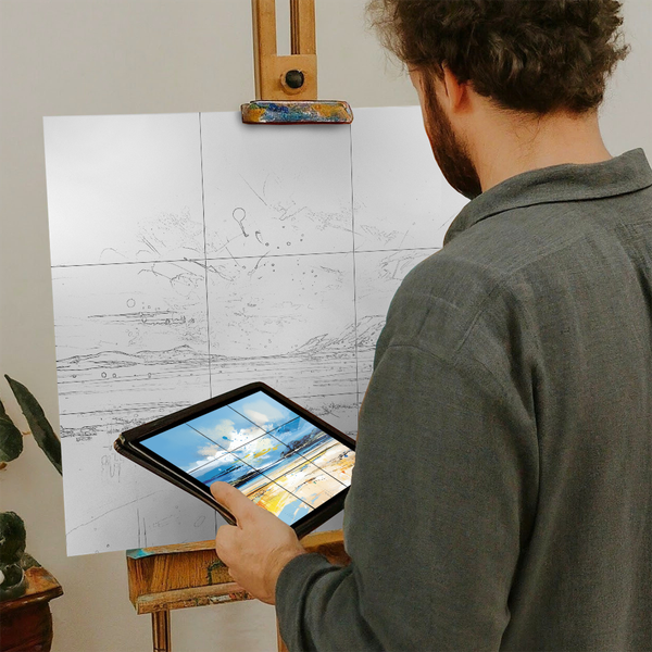 Artist with iPad and Easel