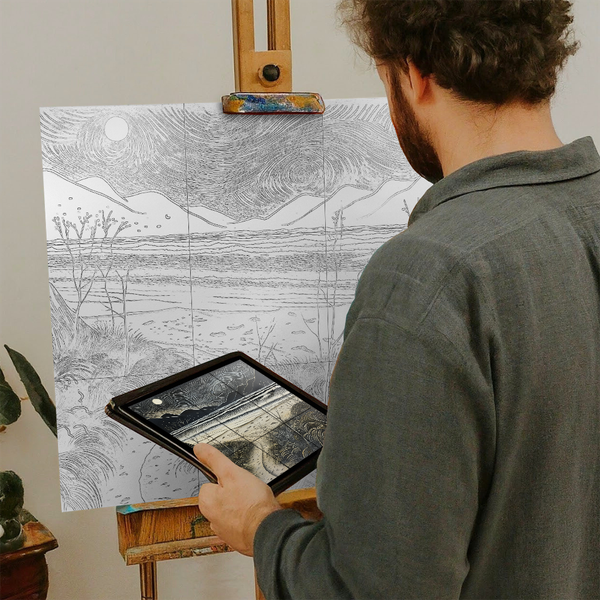 Artist with iPad and Easel