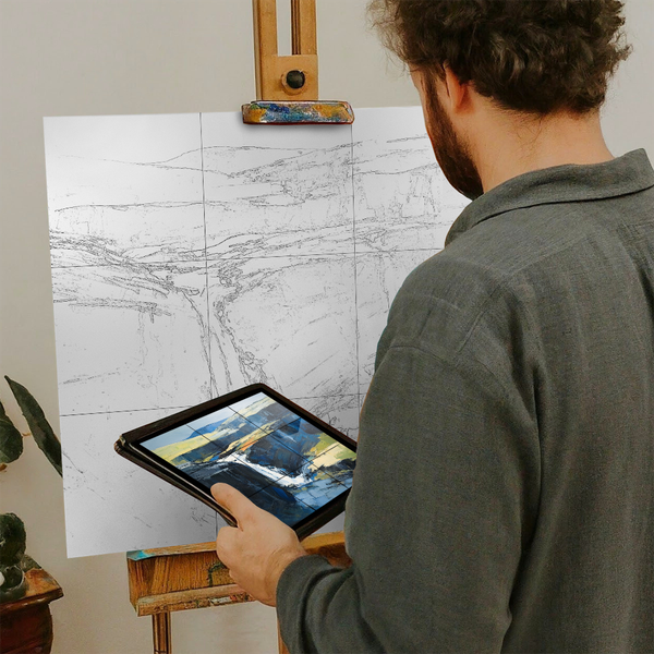 Artist with iPad and Easel