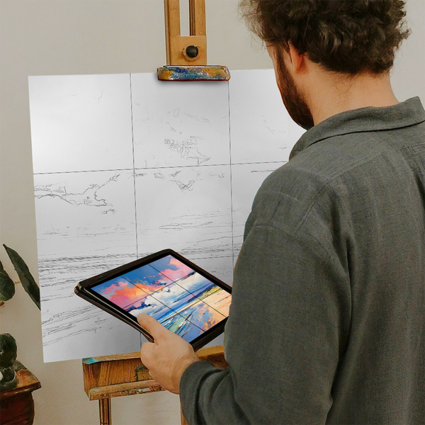 Artist with iPad and Easel