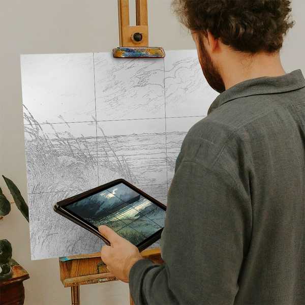 Artist with iPad and Easel