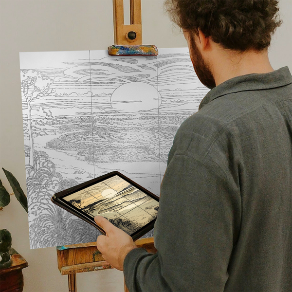 Artist with iPad and Easel