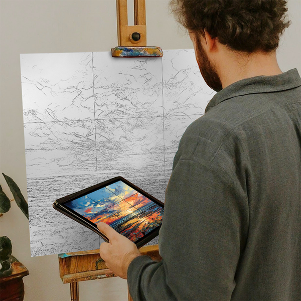 Artist with iPad and Easel