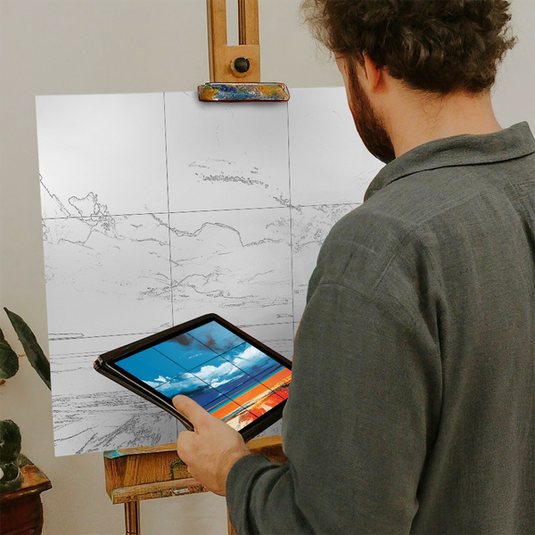 Artist with iPad and Easel