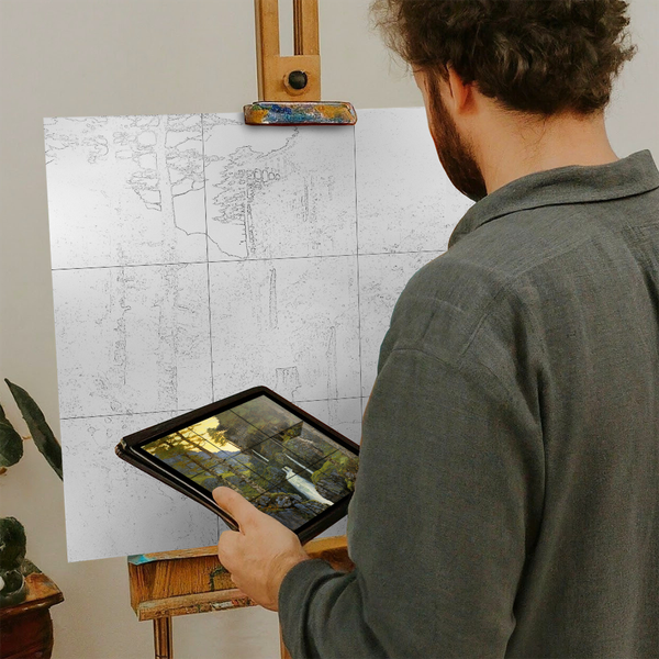 Artist with iPad and Easel