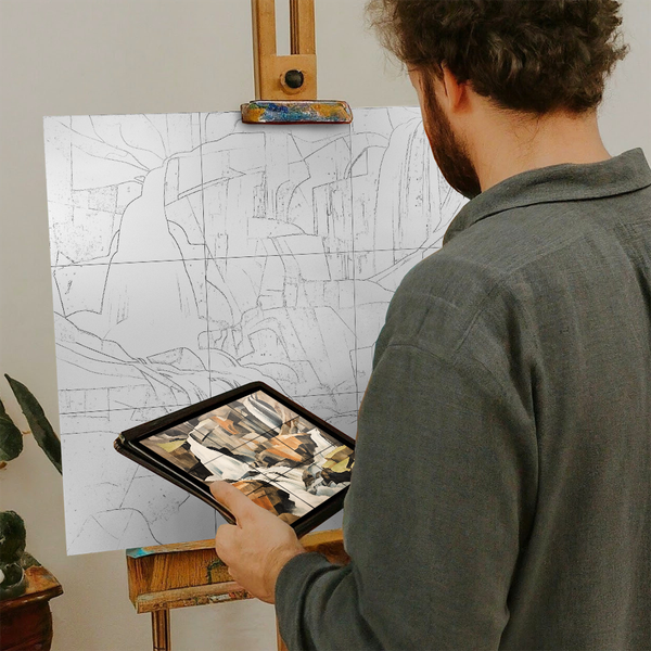 Artist with iPad and Easel