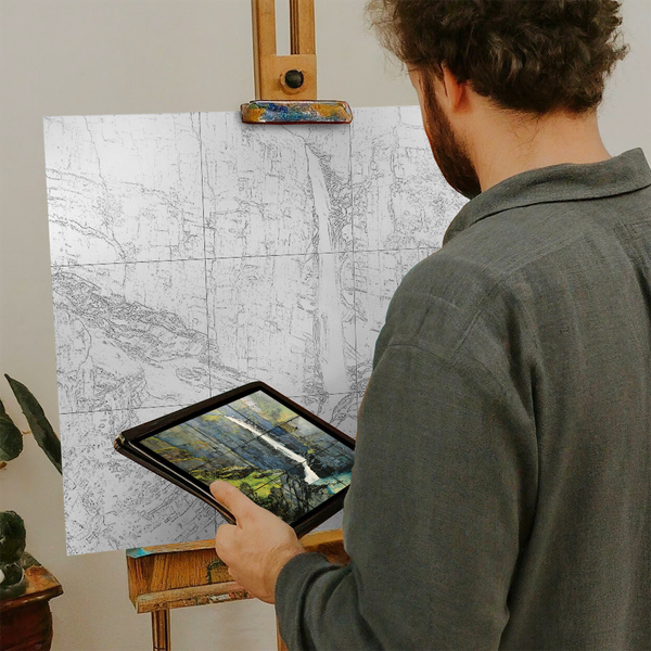 Artist with iPad and Easel