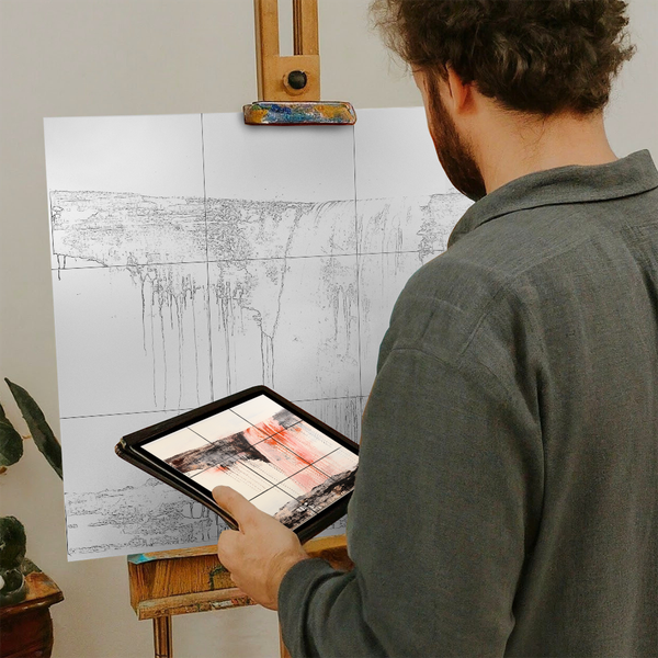 Artist with iPad and Easel